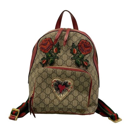 Gucci Backpack GG Supreme Beige Small Red Multi Embroidery Rose China Exclusive