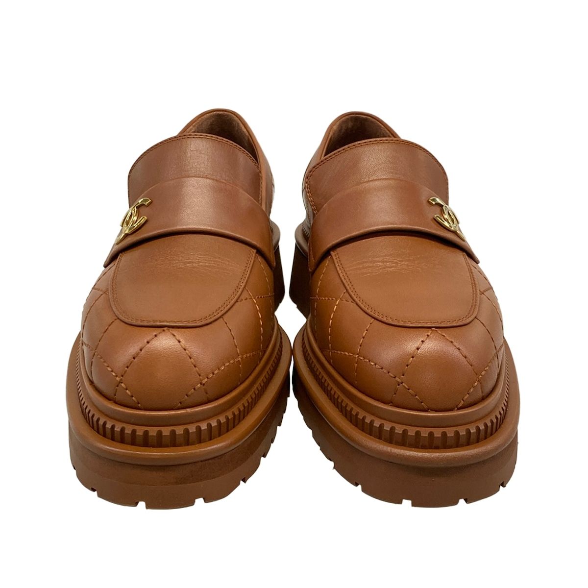 Chanel Loafers 37 Quilted Brown Gold CC Logo Leather — view 5