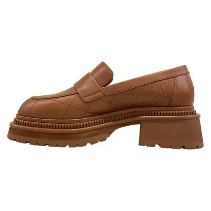 Chanel Loafers 37 Quilted Brown Gold CC Logo Leather — view 3