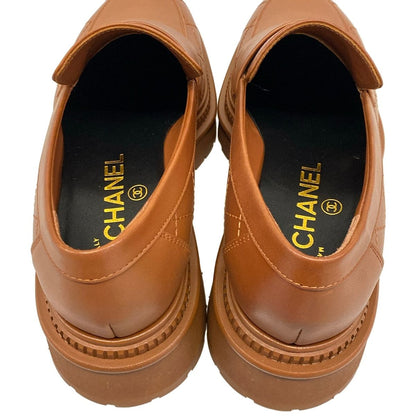 Chanel Loafers 37 Quilted Brown Gold CC Logo Leather — view 7