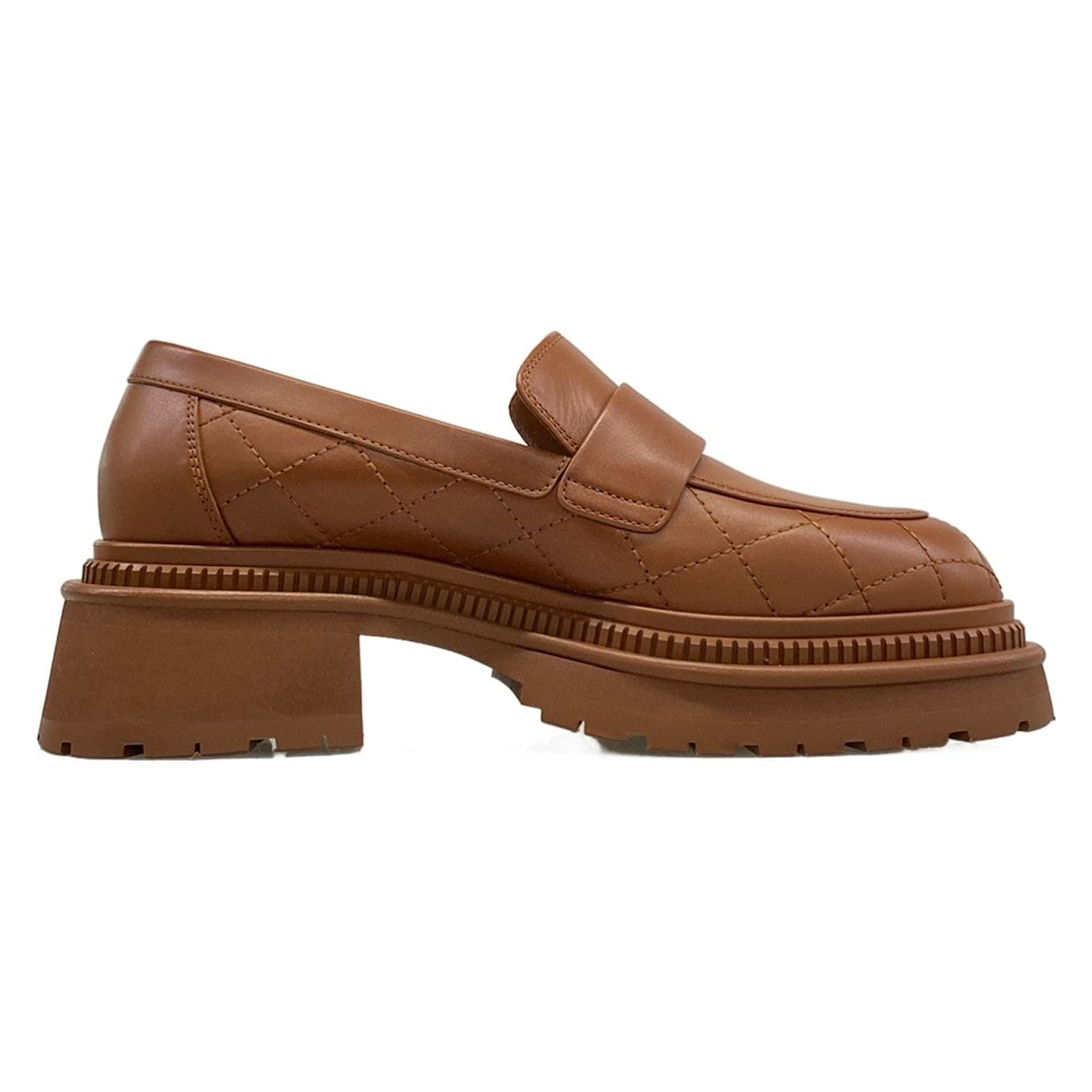 Chanel Loafers 37 Quilted Brown Gold CC Logo Leather — view 2