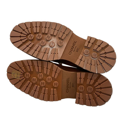 Chanel Loafers 37 Quilted Brown Gold CC Logo Leather — view 8