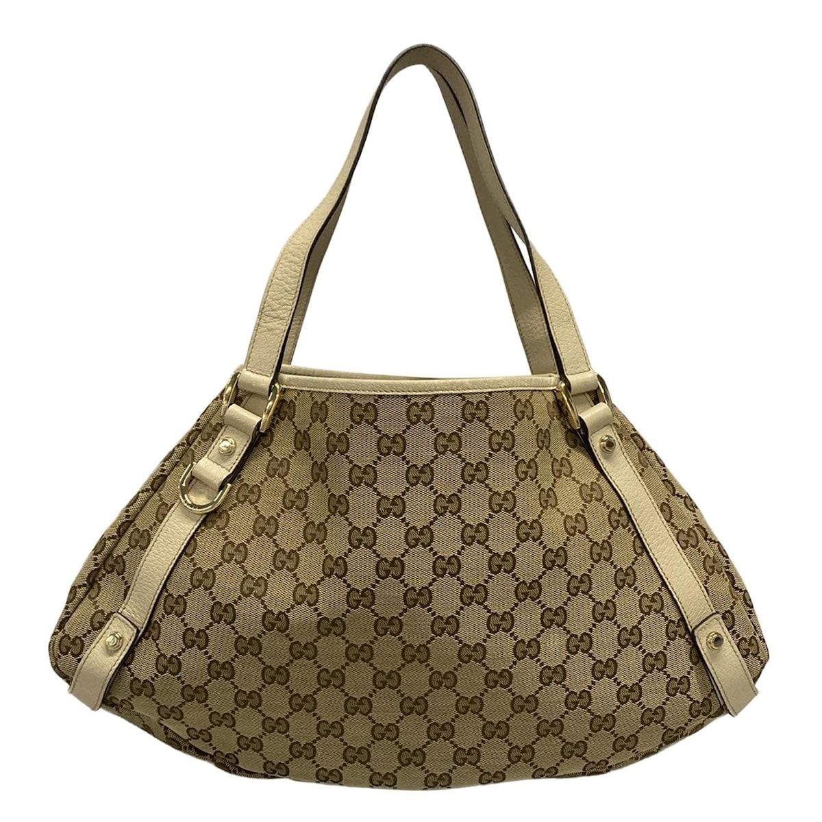 Gucci Tote Abbeygg Pattern Beige Dark Brown Ivory Leather