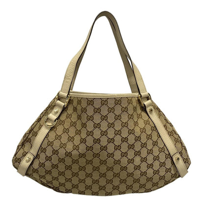 Gucci Tote Abbeygg Pattern Beige Dark Brown Ivory Leather