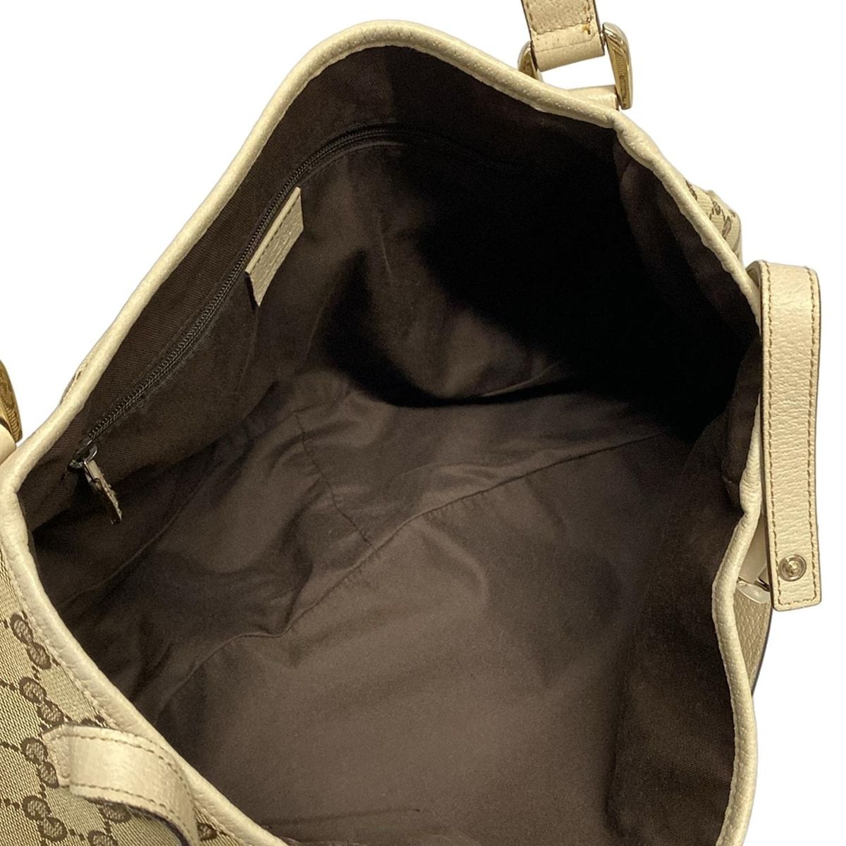 Gucci Tote Abbeygg Pattern Beige Dark Brown Ivory Leather — view 7