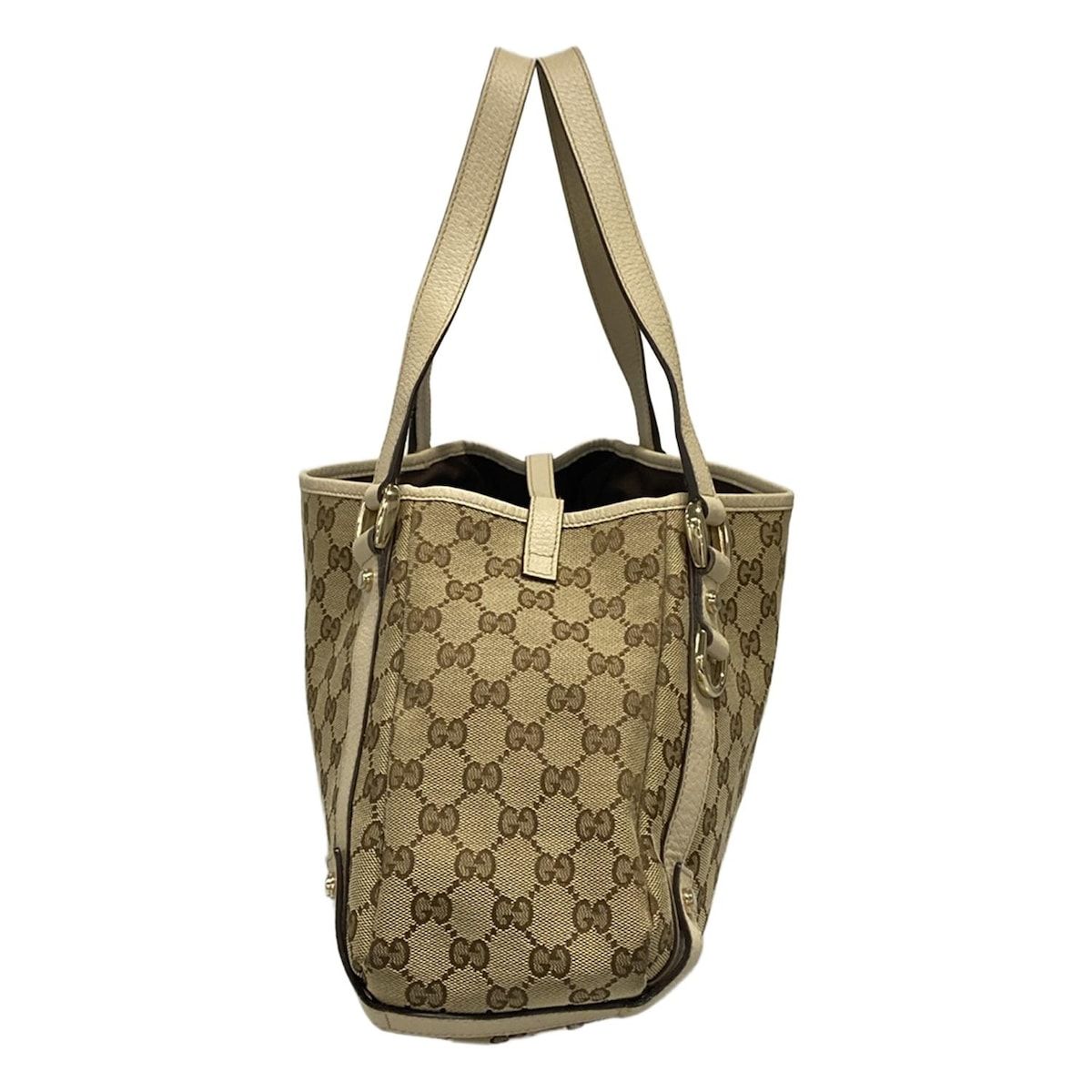 Gucci Tote Abbeygg Pattern Beige Dark Brown Ivory Leather — view 4