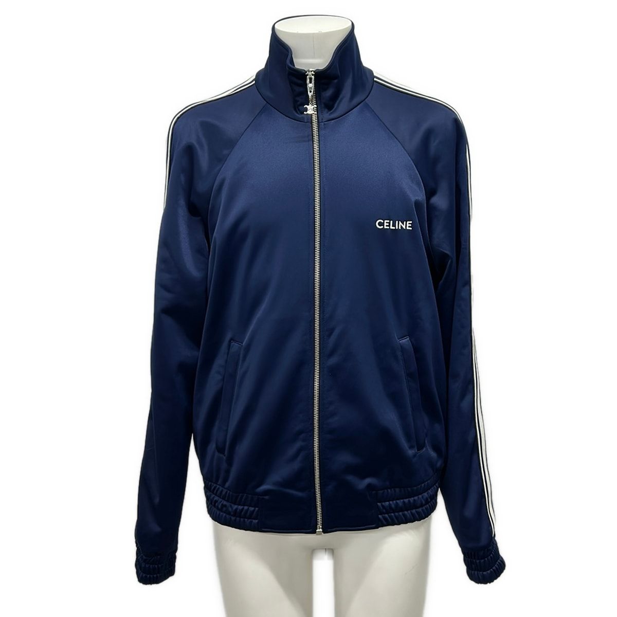 Celine Jersey Tracks Jacket Navy White Long Sleeve Zip Up Spring Autumn