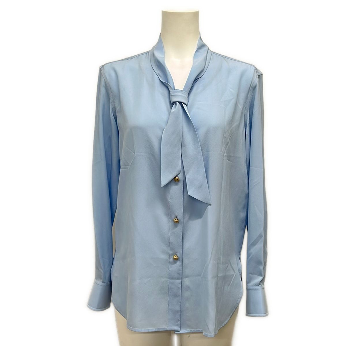 Louis Vuitton Long Sleeve Shirt Blouse 36 Lavalier Akm Ice Blue Silk
