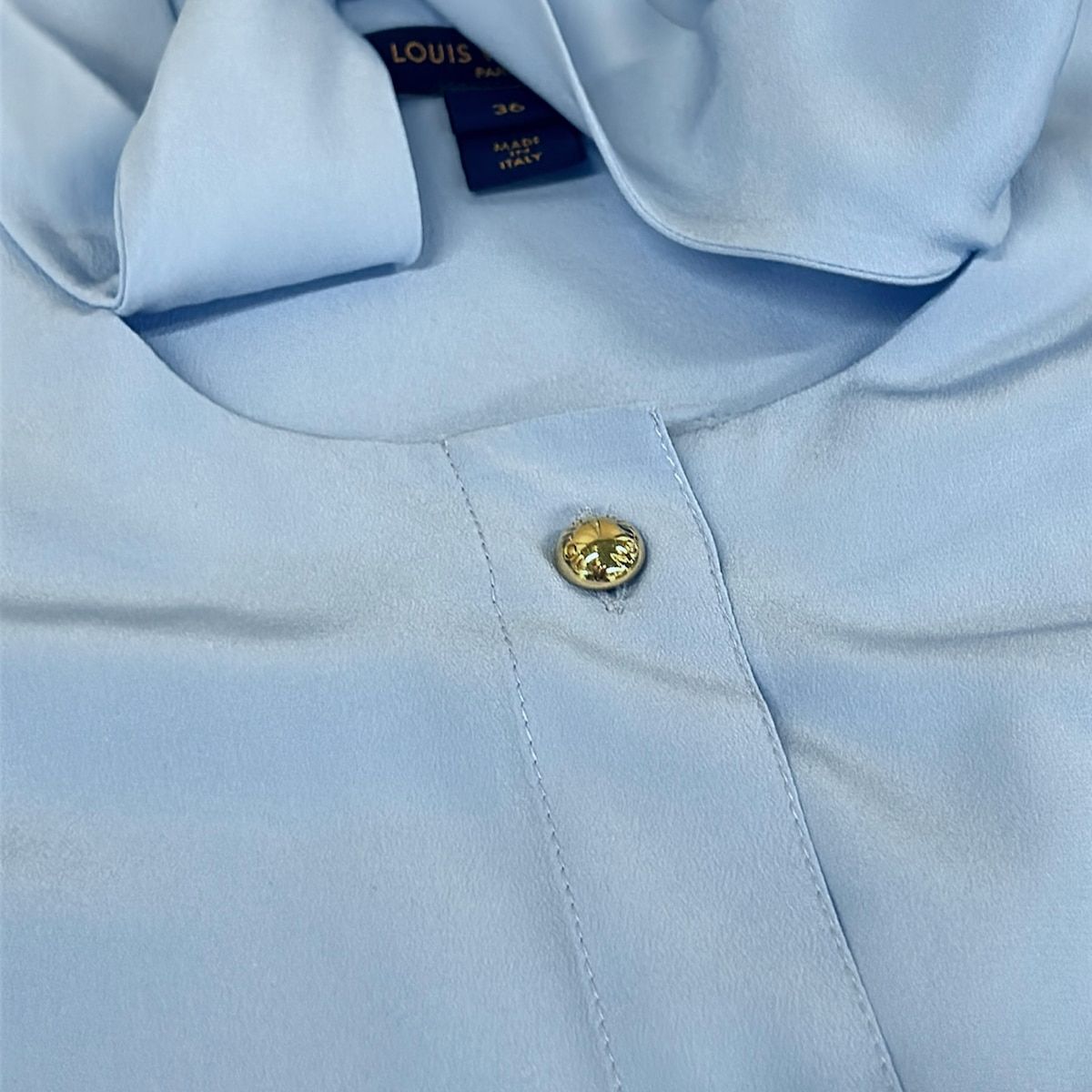 Louis Vuitton Long Sleeve Shirt Blouse 36 Lavalier Akm Ice Blue Silk — view 9