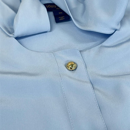 Louis Vuitton Long Sleeve Shirt Blouse 36 Lavalier Akm Ice Blue Silk — view 9