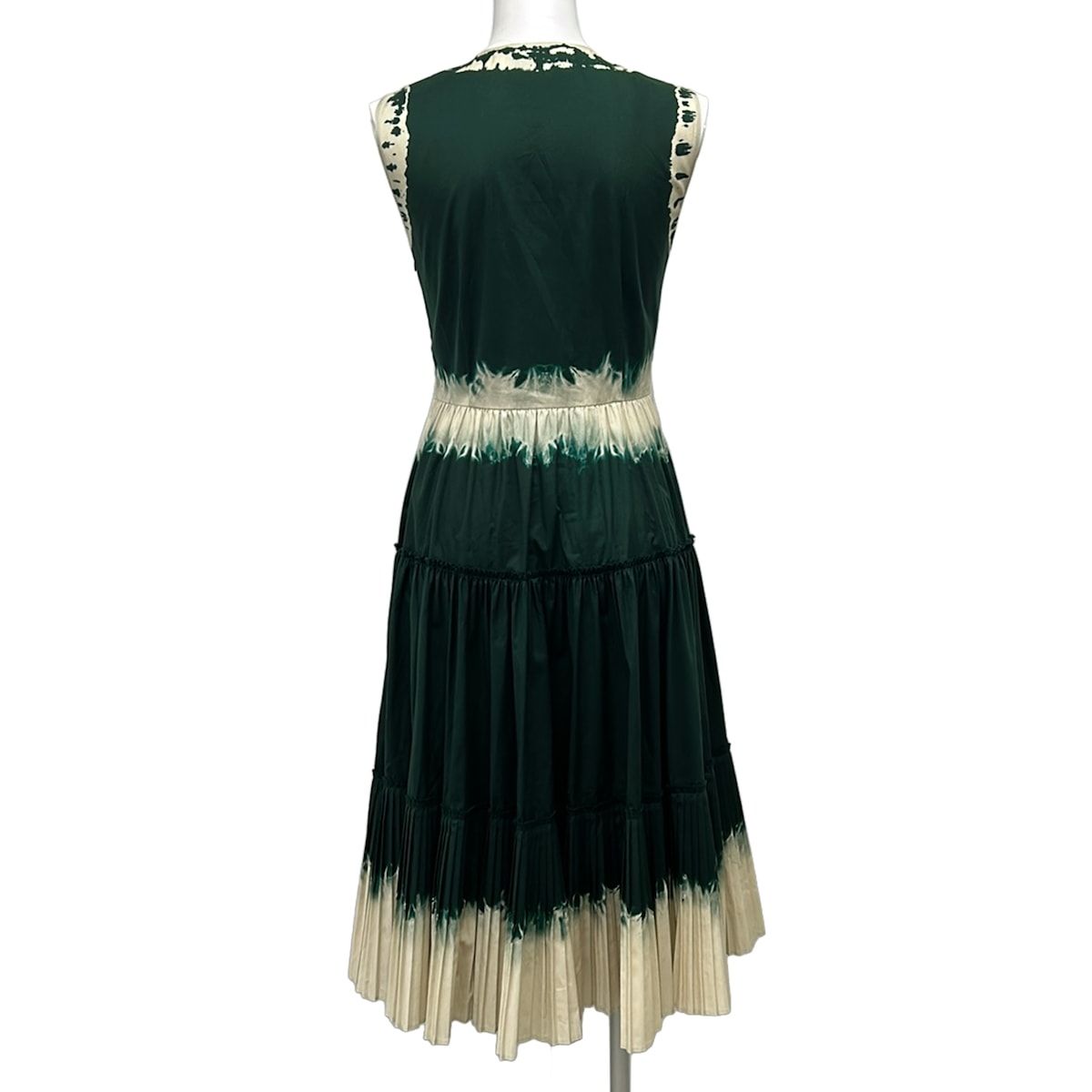 Prada Dress 38 Green White Sleeveless Ribbon Pleats Cotton — view 2