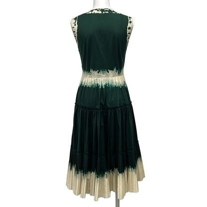 Prada Dress 38 Green White Sleeveless Ribbon Pleats Cotton — view 2