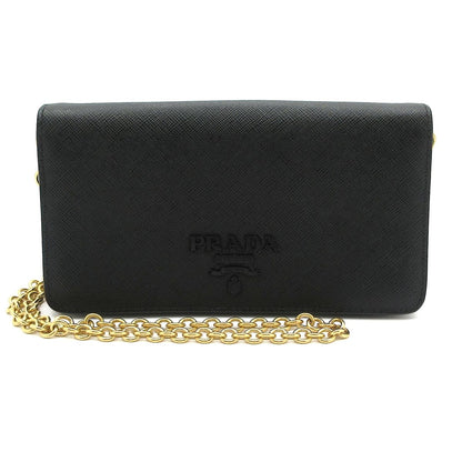 Prada Wallet Black Gold Chain Leather