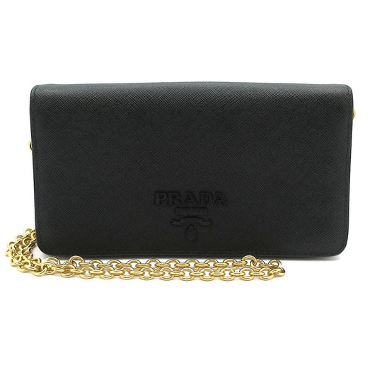 Prada Wallet Black Gold Chain Leather