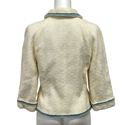 Chanel Jacket 34 Ivory Light Blue Long Sleeve Tweed Autumn Winter Cotton — view 2