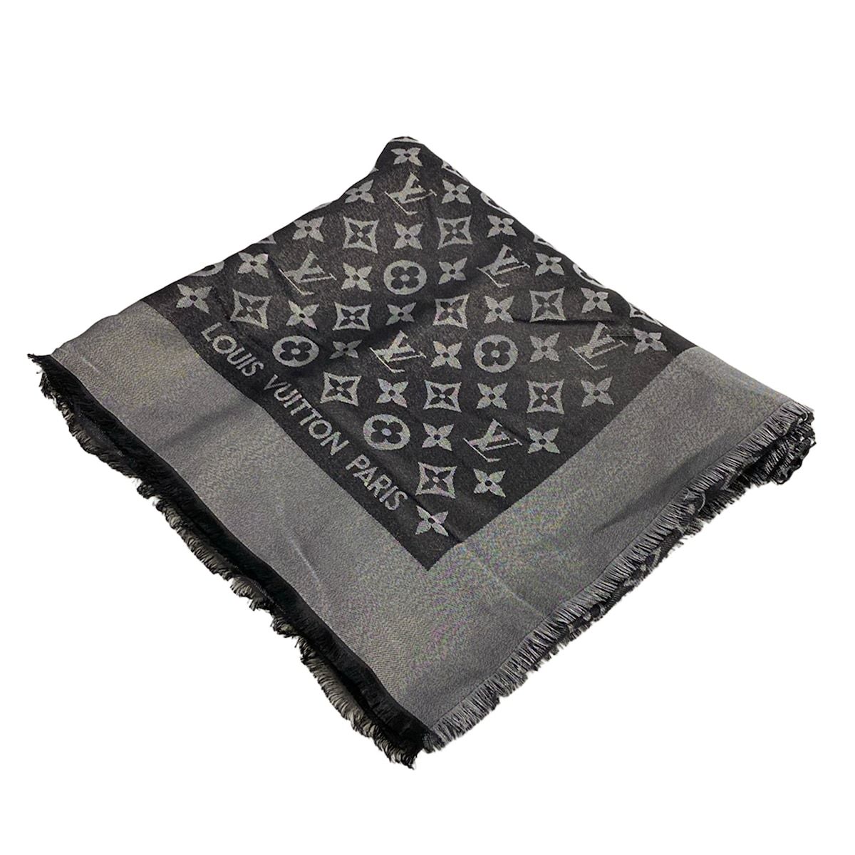 Louis Vuitton Shawl Monogram Shine Noir Wool Silk Scarf