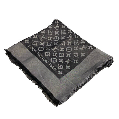 Louis Vuitton Shawl Monogram Shine Noir Wool Silk Scarf