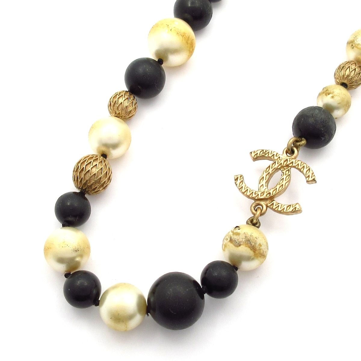 Chanel Necklace CC Logo Ivory Black Gold