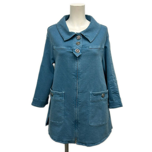 Chanel Jacket 34 Blue 3/4 Sleeve Denim Zip Up CC Logo Button Spring Autumn