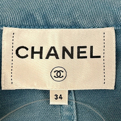 Chanel Jacket 34 Blue 3/4 Sleeve Denim Zip Up CC Logo Button Spring Autumn — view 3