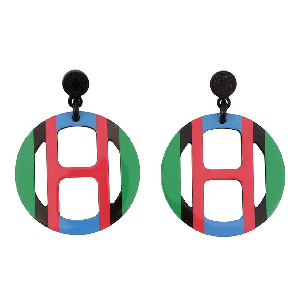 Hermes Earrings Equipe Buffalo Horn
