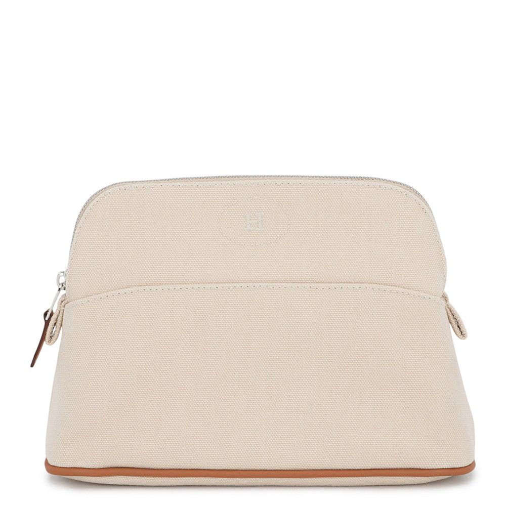 Hermes Pouch Bolide Mini Beige Silver Canvas Case