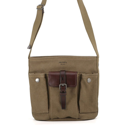 Prada Shoulder Bag Route Canvas Leather