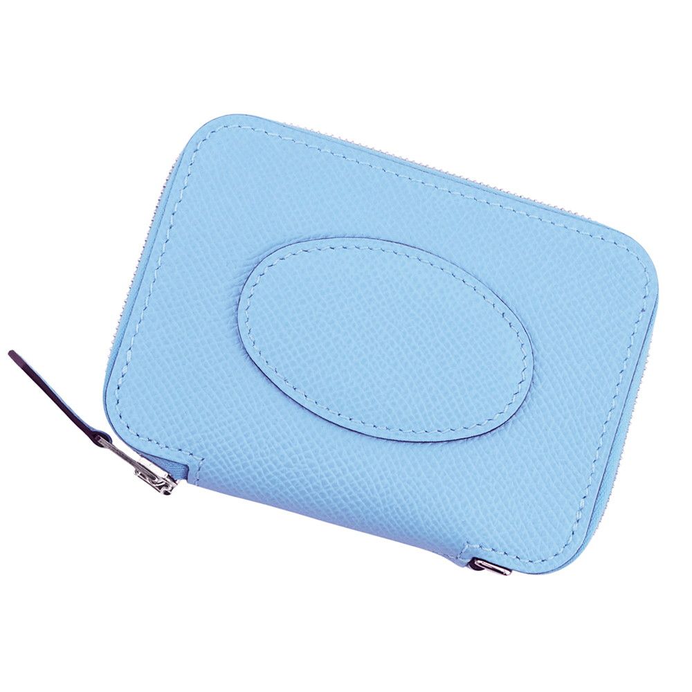 Hermes Coin Case Macaron Compact Celeste Silver Epsom