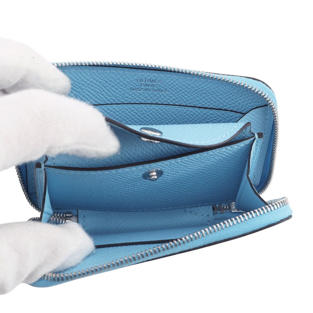 Hermes Coin Case Macaron Compact Celeste Silver Epsom — view 4