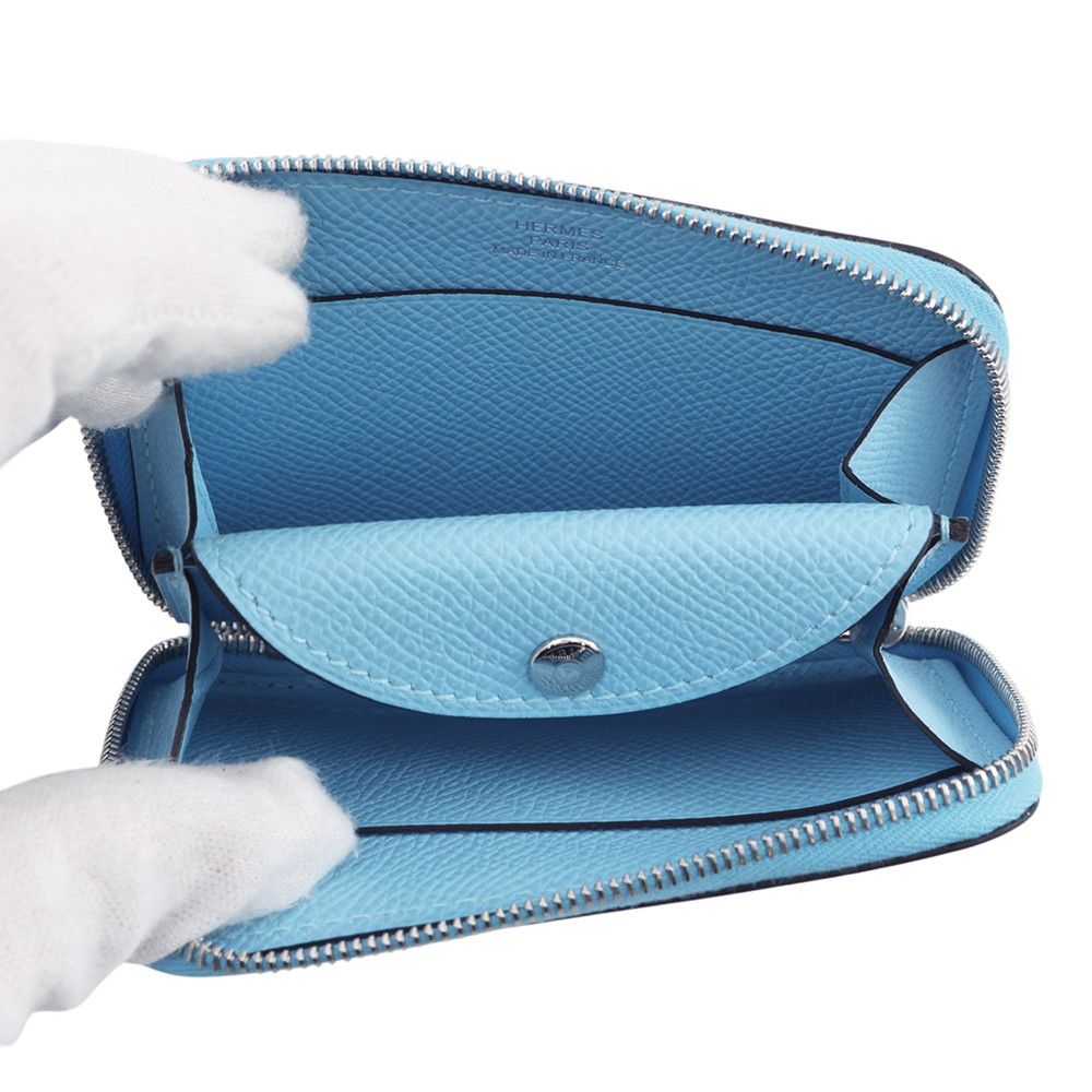 Hermes Coin Case Macaron Compact Celeste Silver Epsom — view 5