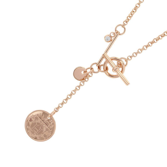 Hermes Necklace Exlibris PM Diamond 18k Pink Gold Pendant