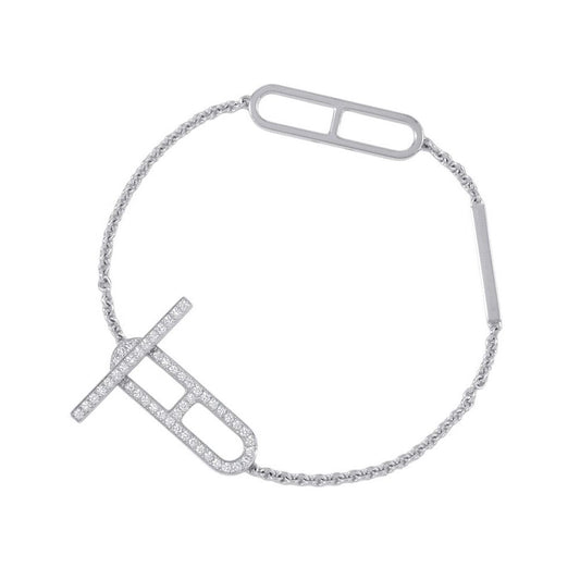 Hermes Bracelet Chaine D'ancre Diamond Total 18k White Gold