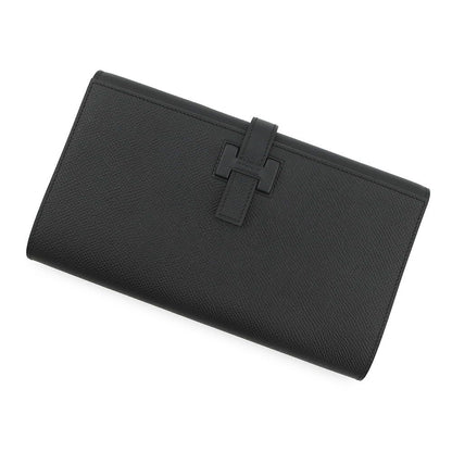 Hermes Wallet New Passant Toutenmain Black Silver Epsom