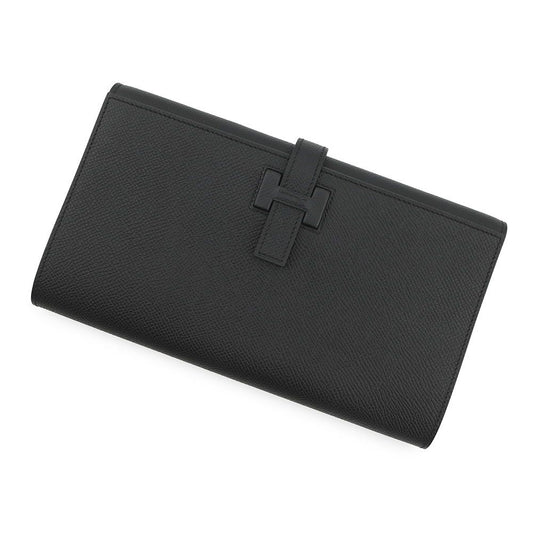 Hermes Wallet New Passant Toutenmain Black Silver Epsom