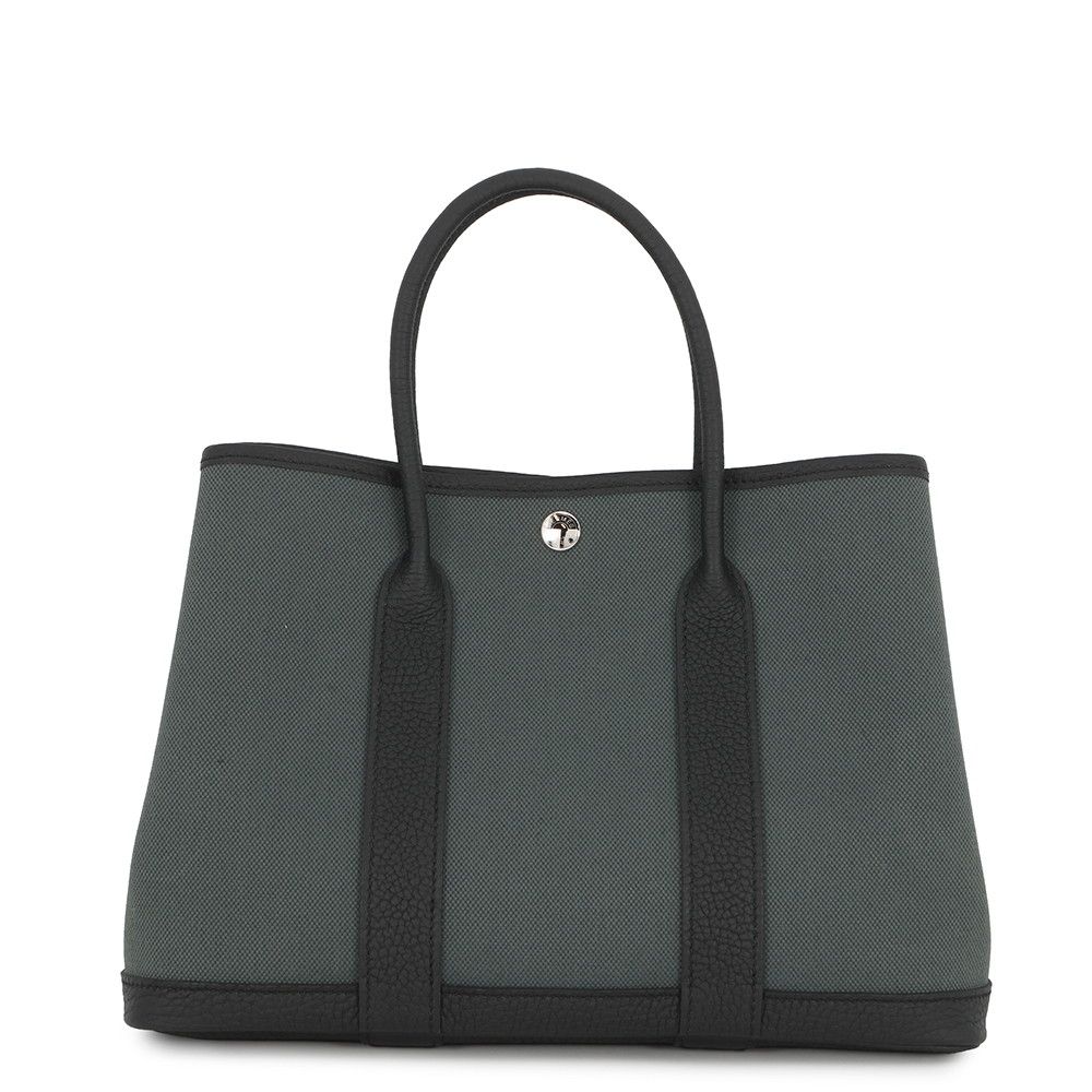 Hermes Tote Garden Party TPM Vert Mangrove Black Silver Toile Ash Negonda