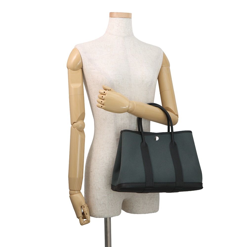 Hermes Tote Garden Party TPM Vert Mangrove Black Silver Toile Ash Negonda — view 4