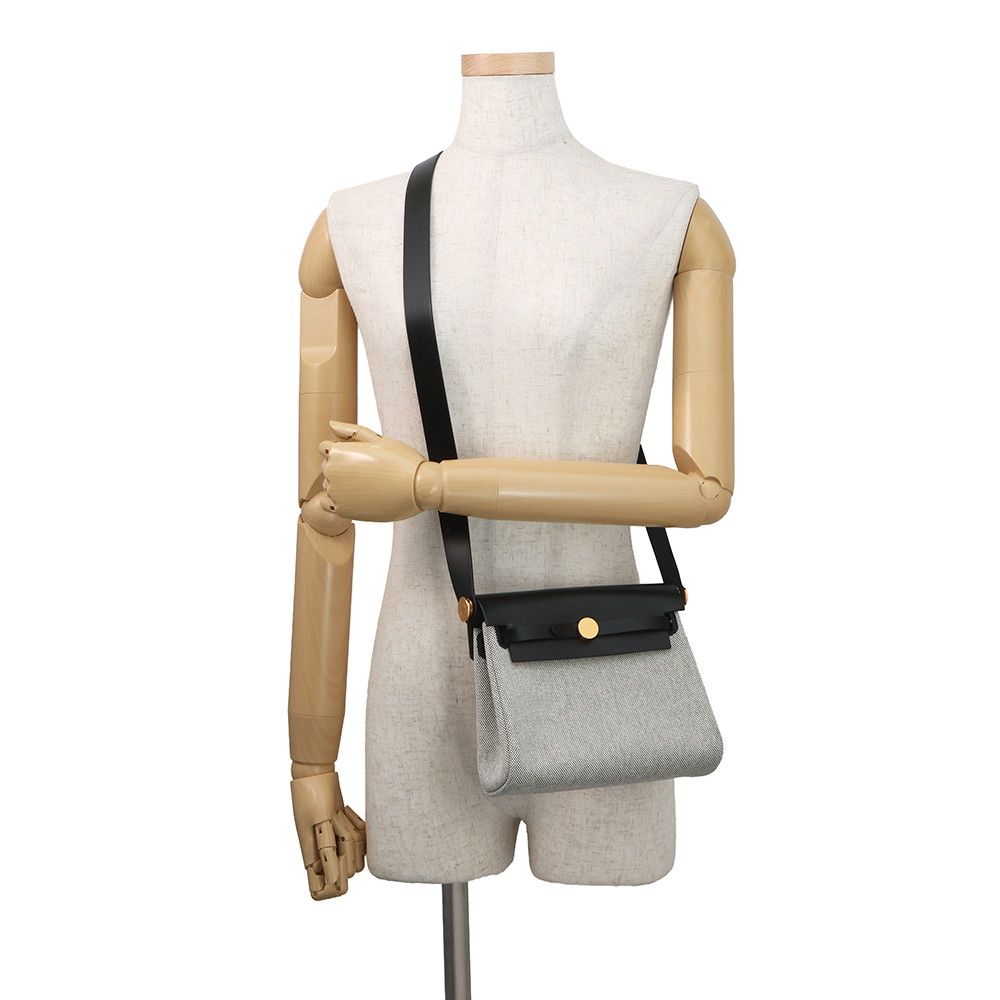 Hermes Shoulder Bag Herbag Zip Mini Ecru Black Gold Toile Ash Vache Hunter — view 4