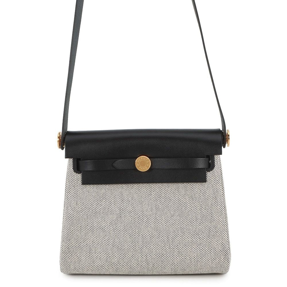 Hermes Shoulder Bag Herbag Zip Mini Ecru Black Gold Toile Ash Vache Hunter