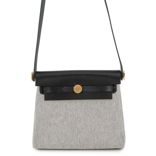 Hermes Shoulder Bag Herbag Zip Mini Ecru Black Gold Toile Ash Vache Hunter