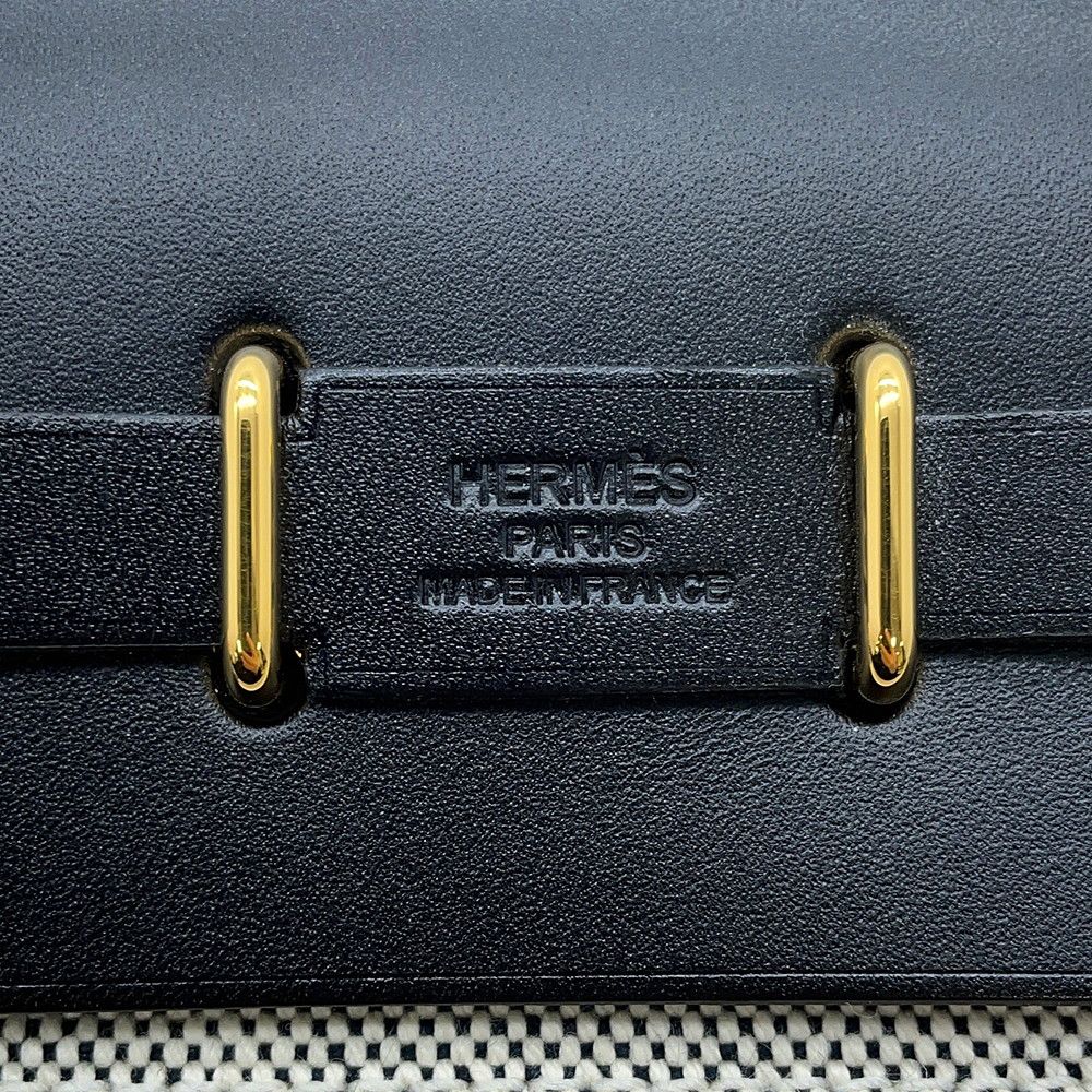 Hermes Shoulder Bag Herbag Zip Mini Ecru Black Gold Toile Ash Vache Hunter — view 6