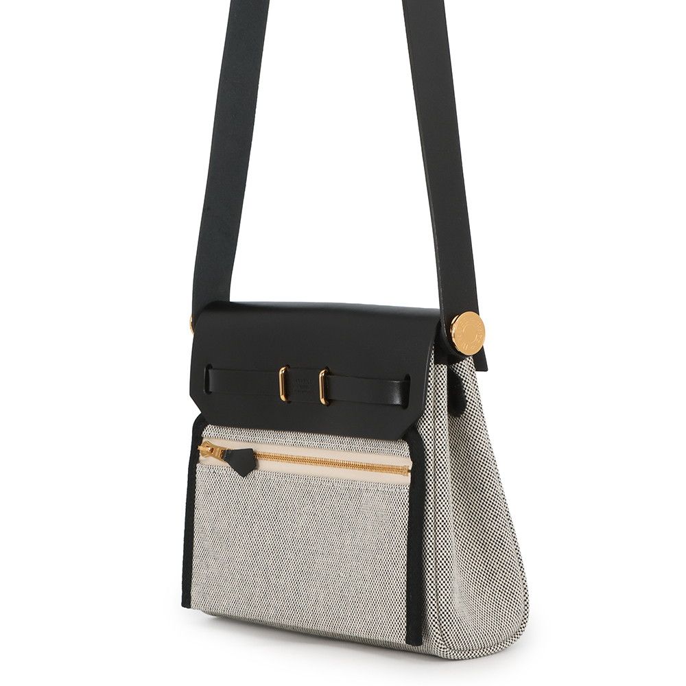 Hermes Shoulder Bag Herbag Zip Mini Ecru Black Gold Toile Ash Vache Hunter — view 2