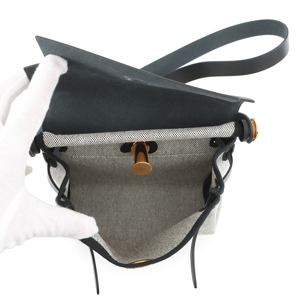 Hermes Shoulder Bag Herbag Zip Mini Ecru Black Gold Toile Ash Vache Hunter — view 5