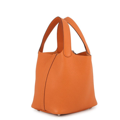 Hermes Handbag Picotin Lock PM Orange Silver Taurillon Clemence Tote — view 2