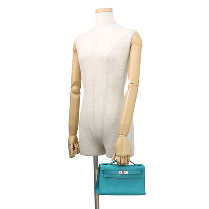Hermes Handbag Pochette Kelly Blue Paon Silver Swift Bag — view 4