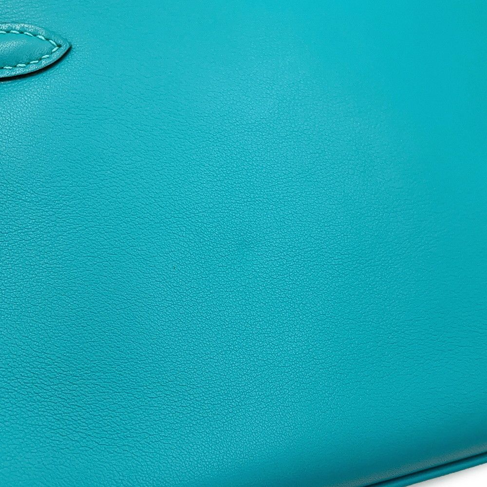 Hermes Handbag Pochette Kelly Blue Paon Silver Swift Bag — view 8