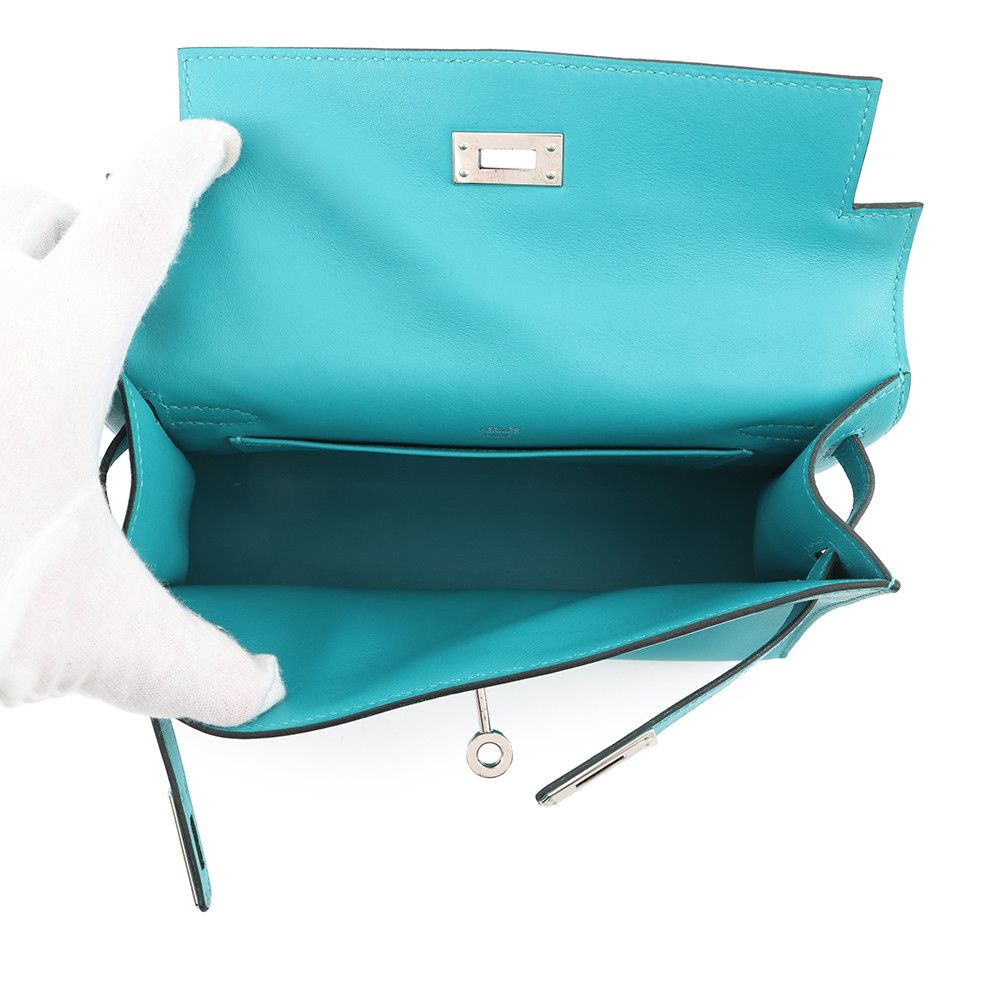 Hermes Handbag Pochette Kelly Blue Paon Silver Swift Bag — view 5