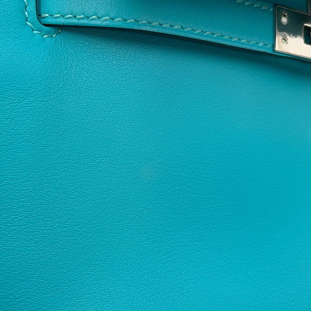 Hermes Handbag Pochette Kelly Blue Paon Silver Swift Bag — view 6