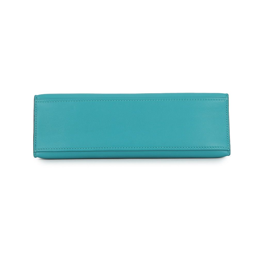 Hermes Handbag Pochette Kelly Blue Paon Silver Swift Bag — view 3