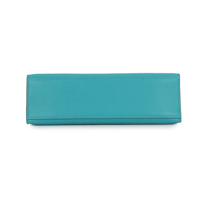 Hermes Handbag Pochette Kelly Blue Paon Silver Swift Bag — view 3