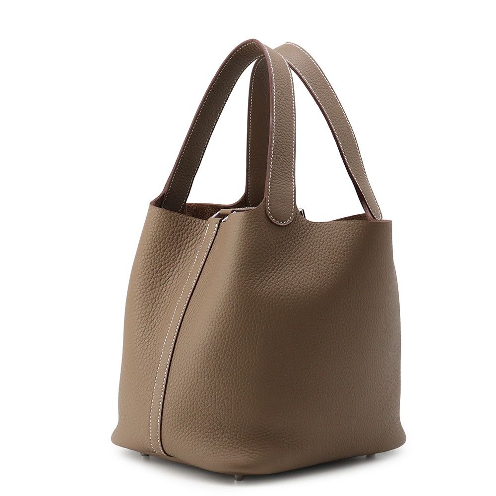 Hermes Handbag Picotin Lock MM Etoupe Silver Taurillon Clemence Tote — view 2